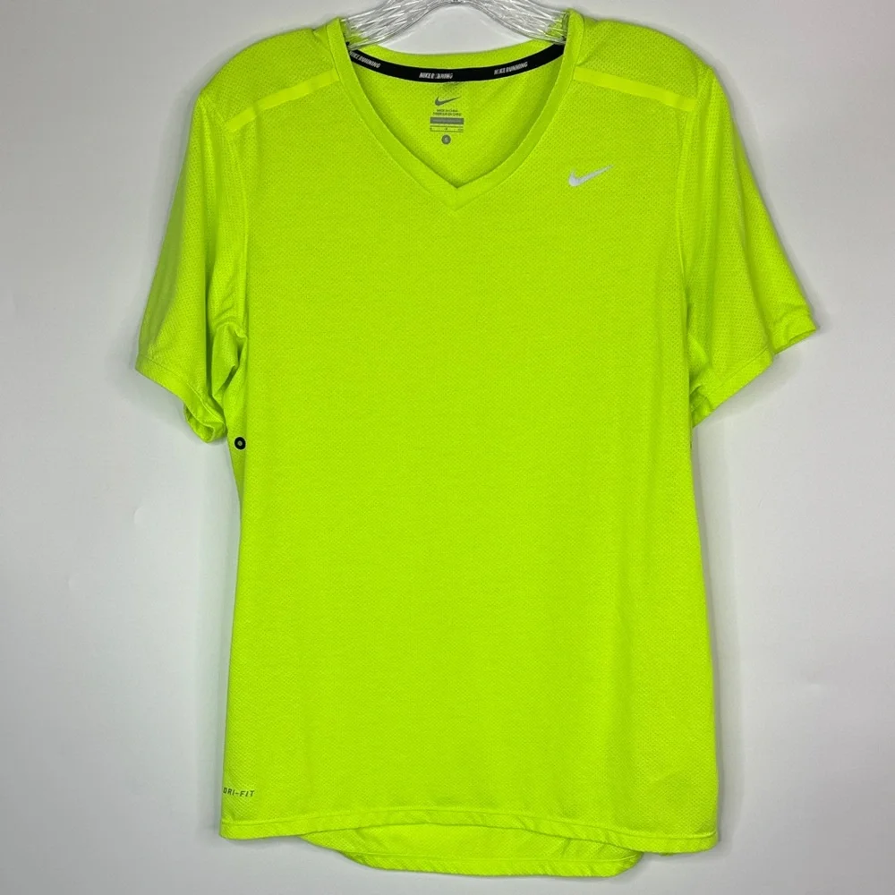 Nike Dri Fit Running Vneck Yellow Tshirt Size Men's Small